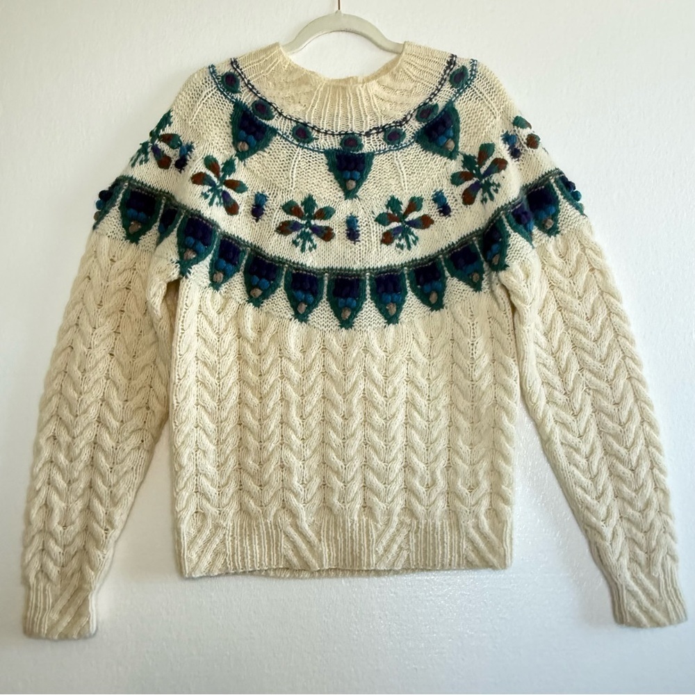 Vintage Woolrich Cable Knit Wool Sweater Womens M Nordic Fair Isle Ski Cottage